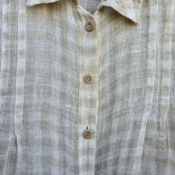 Flax Womens Striped Blouse Peter Pan Collar Button Front Linen Pleated Small - Picture 7 of 10